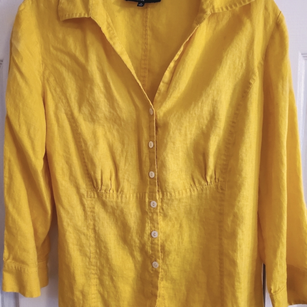 Jones NY Yellow Button Blouse W Tie Back Size 12